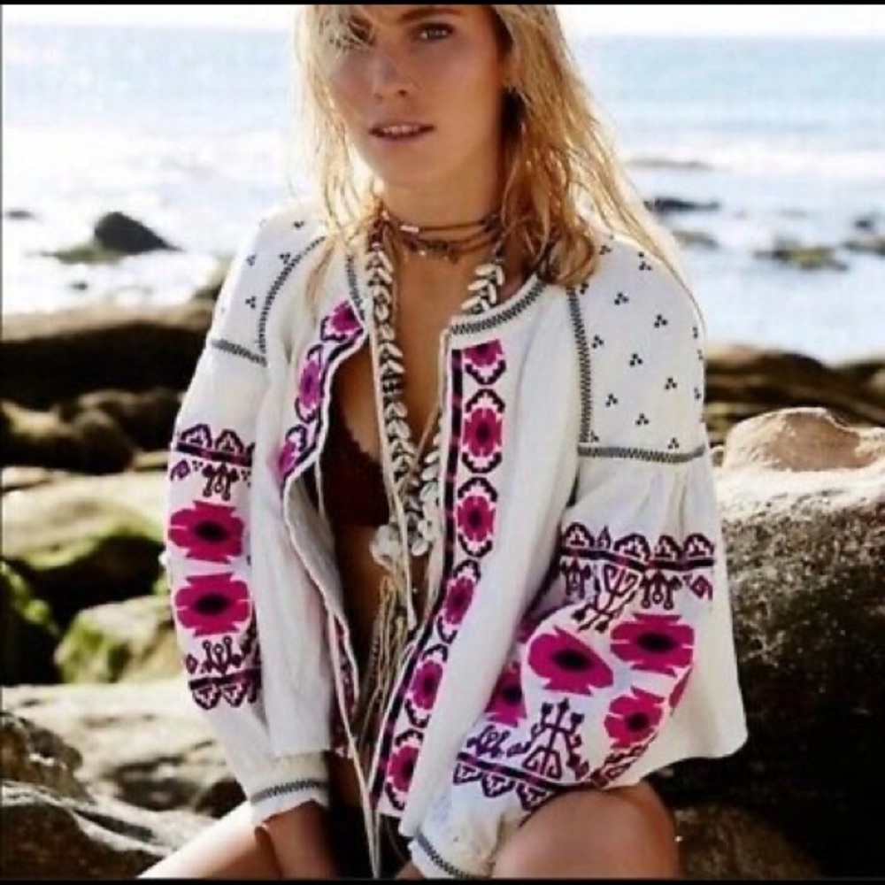 Free People Boho Chic Embroidered Swing Jacket